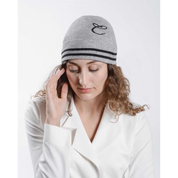 Crown of Edinburgh Cashmere Cashmere Beanie Grey Embroidered Logo Women Grey - Picture 3 of 6